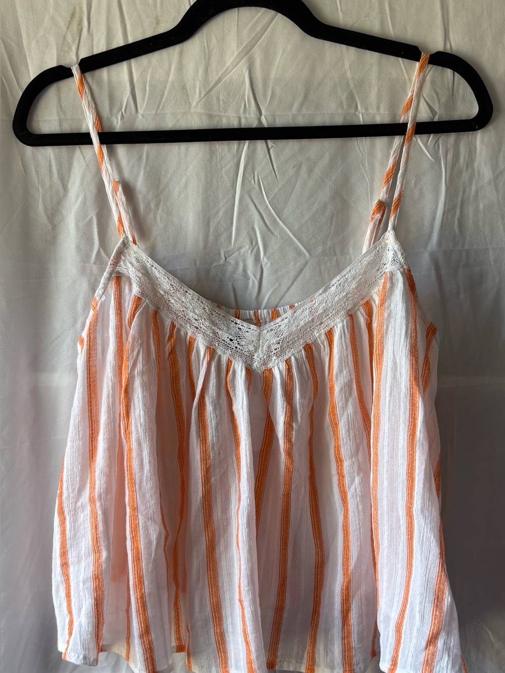 BNWT American Eagle Orange Pinstripe Lace Trim Cropped Cami Tank Top Size M